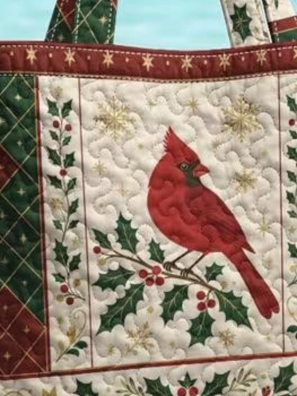QUILTED CARDINAL & HOLLY TOTE - Picture 4 of 4